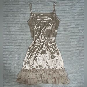 Vintage Satin Slip Dress with Ruffle Hem in Ivory